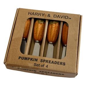 Pumpkin Harry and David Porcelain Jam Cheese Butter Spreaders Set of 4 NIB